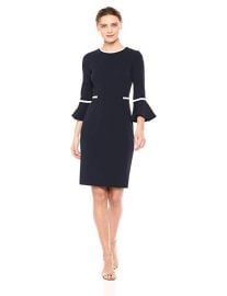 Calvin Klein Women s Bell Sleeve Dress with Contrast Piping at Amazon